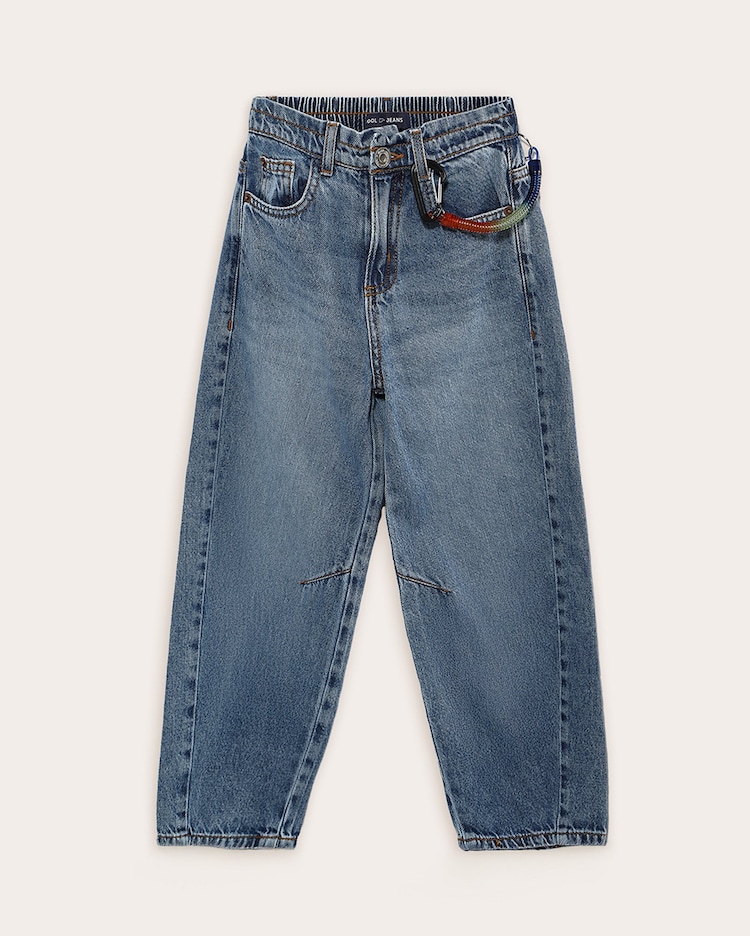 Riachuelo Calça jeans infantil baggy cordão colorido 4-10A denim