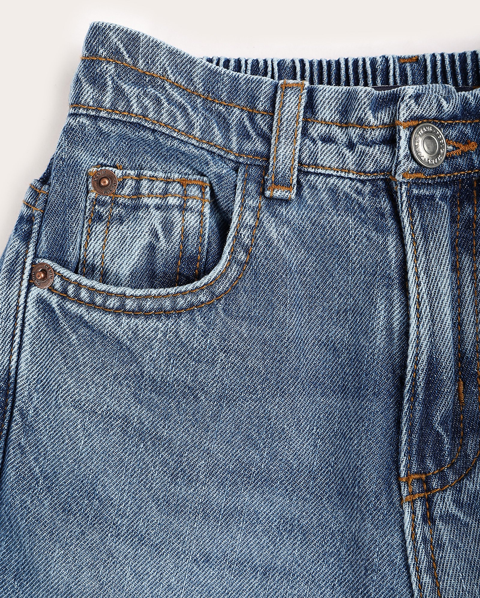 Calça jeans infantil baggy cordão colorido 4-10A denim médio | Pool Kids