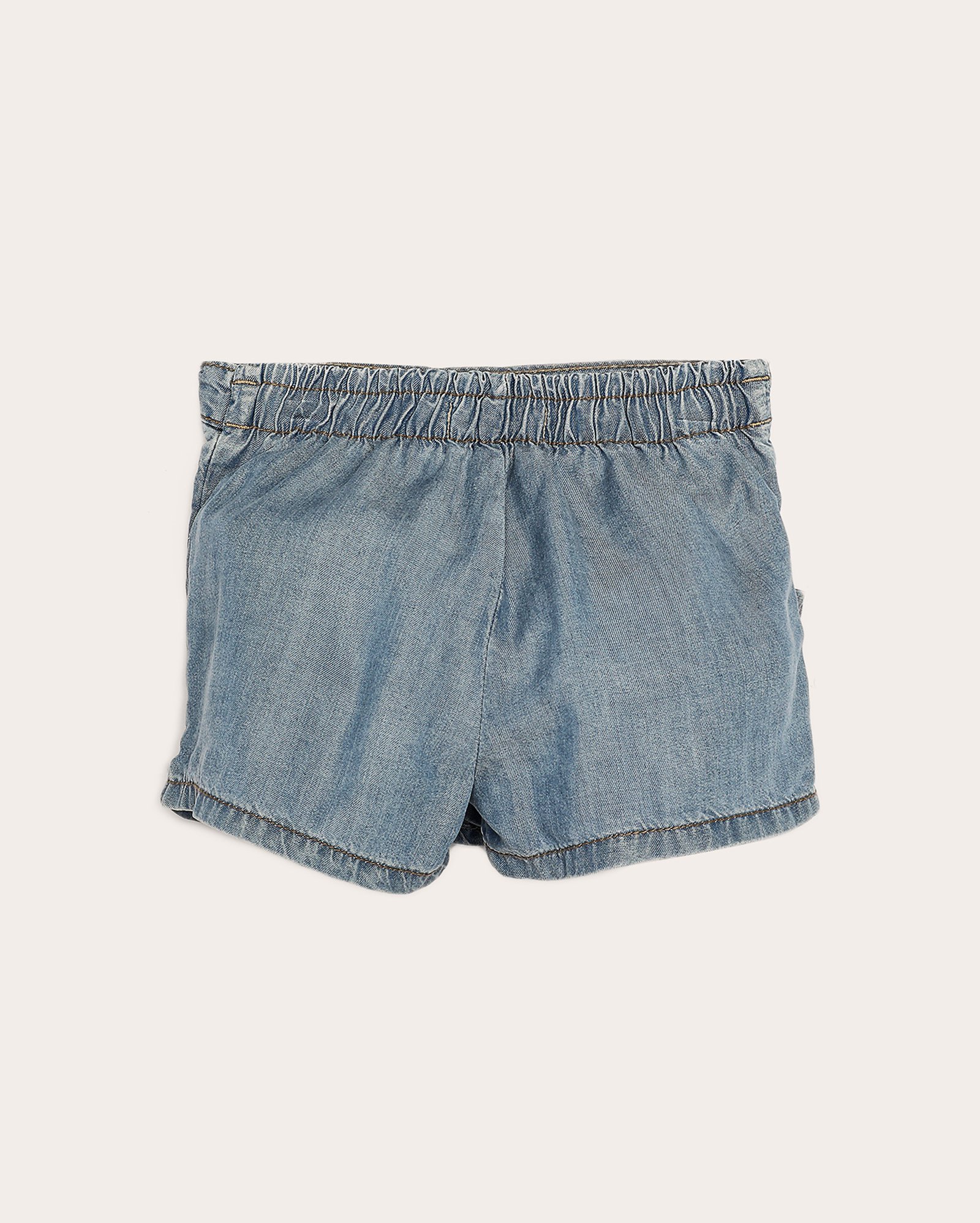 Short-saia jeans infantil transpassado com babado 1-4A denim médio | Pool Kids