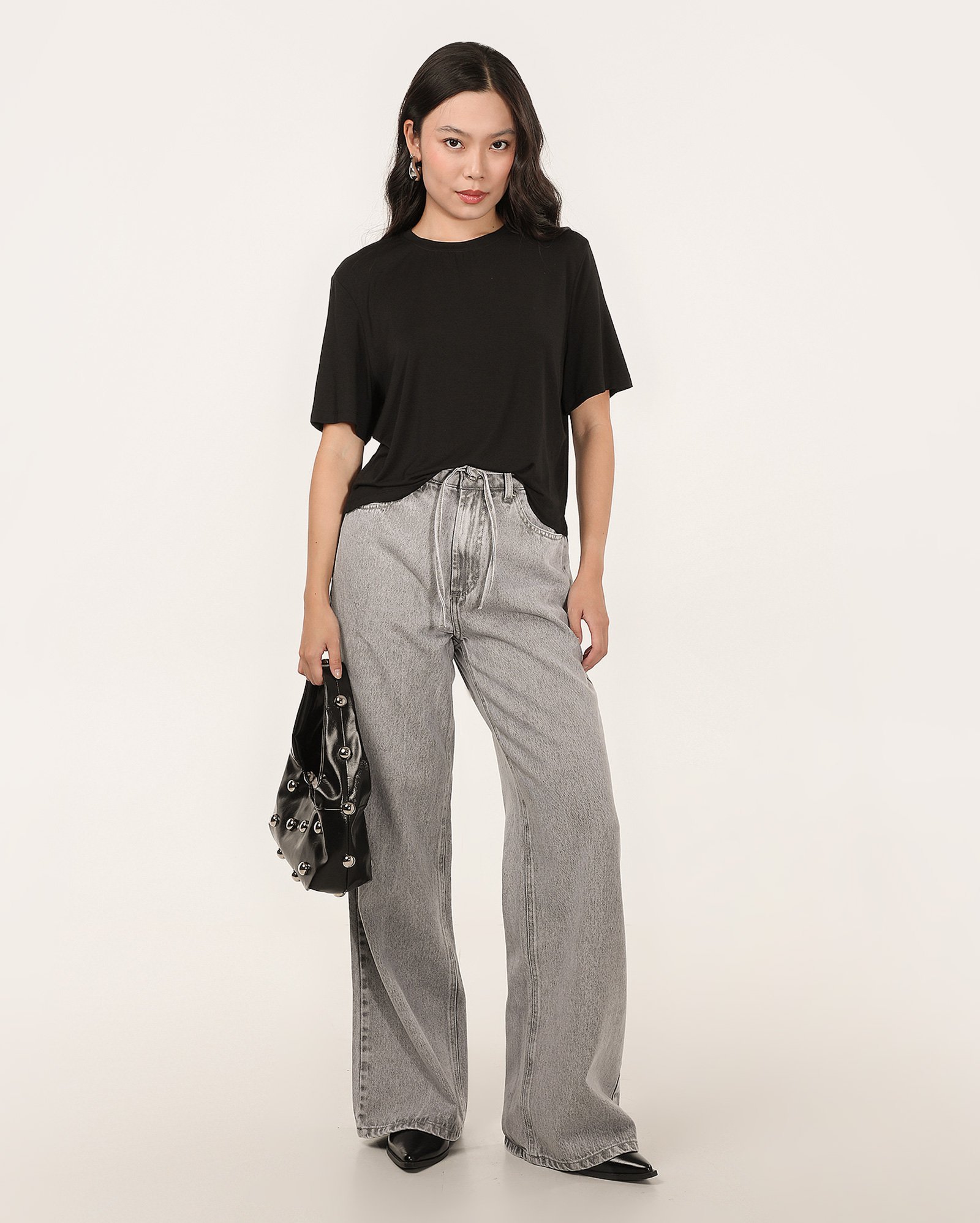 Calça black jeans feminina wide leg cintura alta com faixa | Pool Jeans