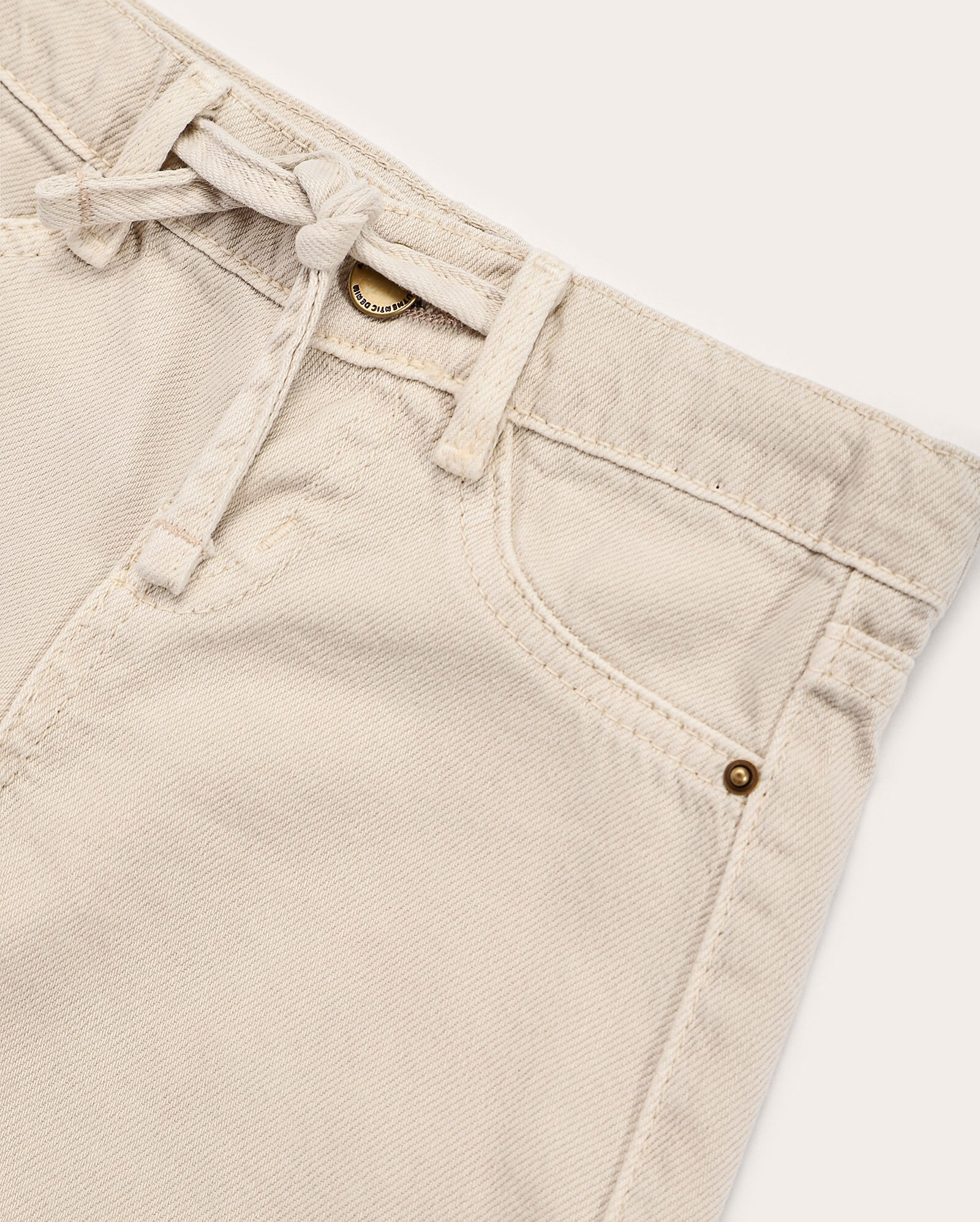 Calça sarja infantil wide leg com amarração 1-4A bege | Pool Kids