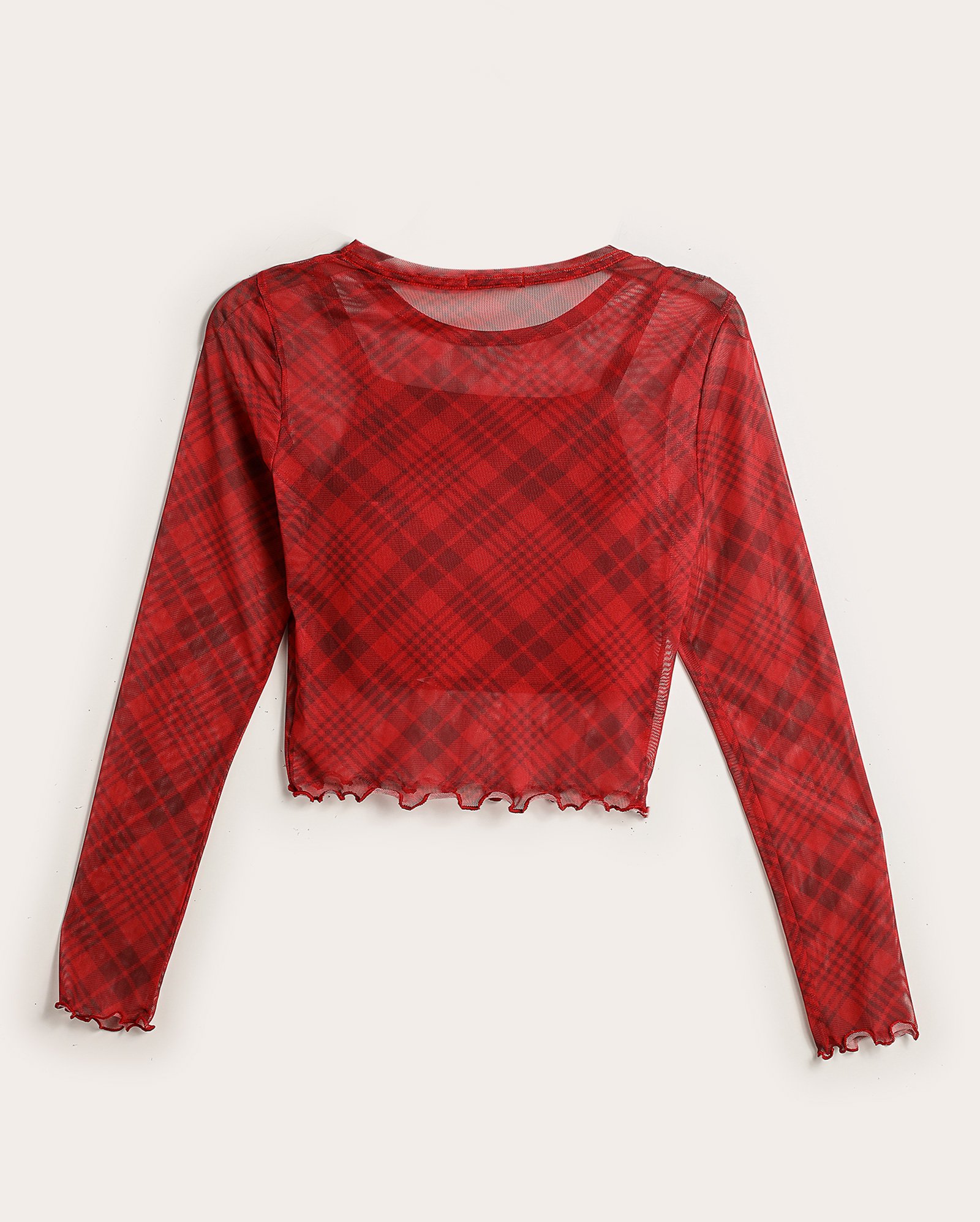 Blusa cropped juvenil em tule xadrez vermelha | Pool