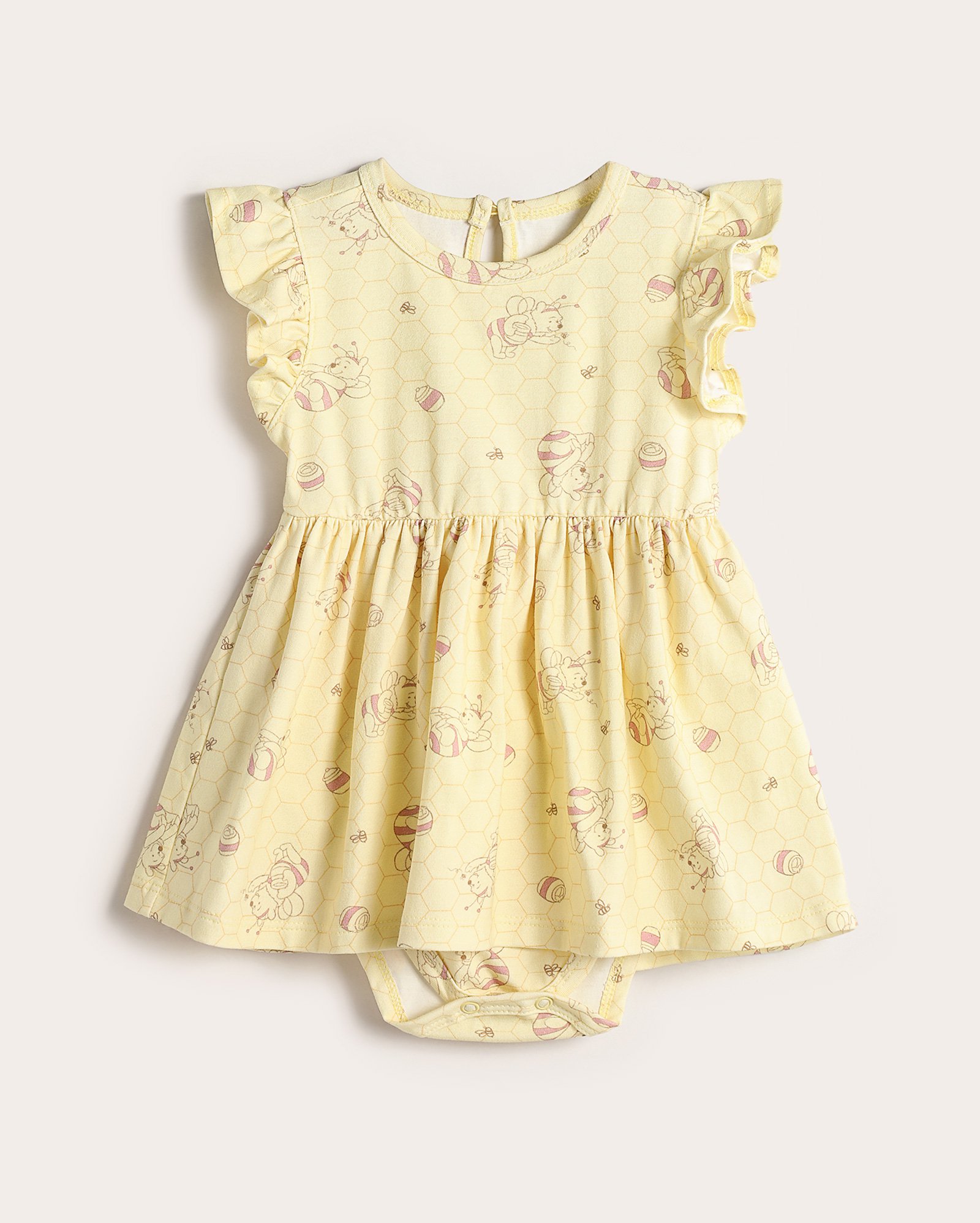 Vestido body bebê curto Ursinho Pooh amarelo | Disney