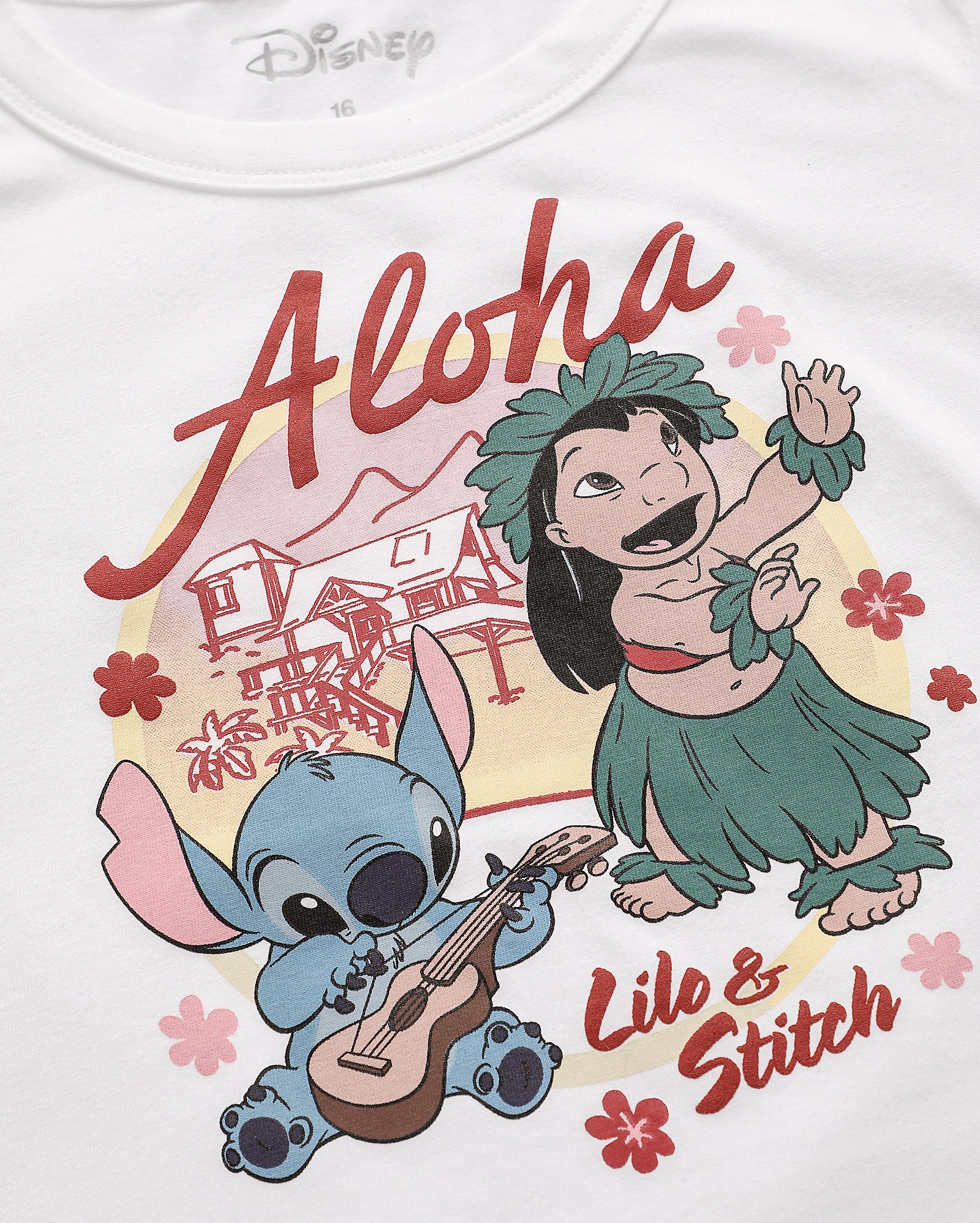 Camiseta juvenil baby tee aloha Lilo & Stitch branca | Disney