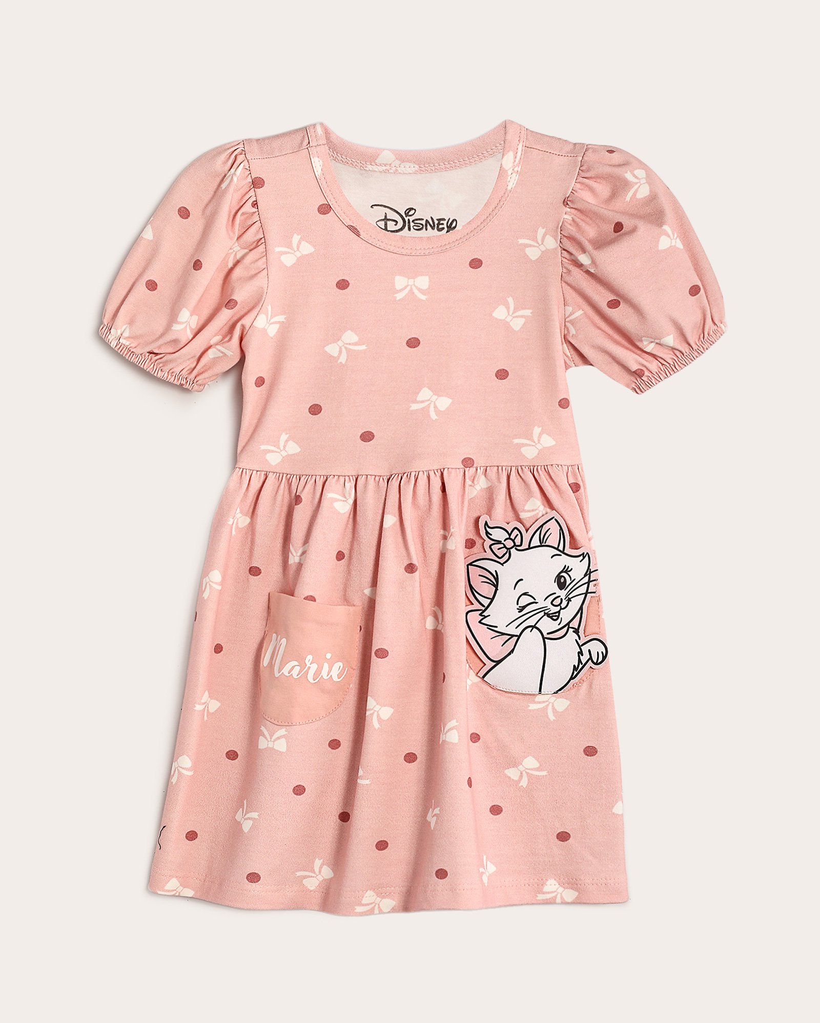 Vestido infantil evasê mangas bufantes com bolsos Marie 1-4A rosa | Disney