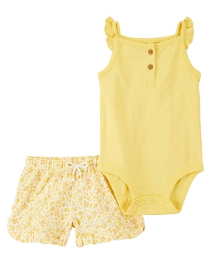 Conjunto curto bebê 2 peças flores com babados amarelo | Carter's