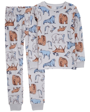 Pijama longo infantil 2 peças fleece animais diversos cinza | Carter's