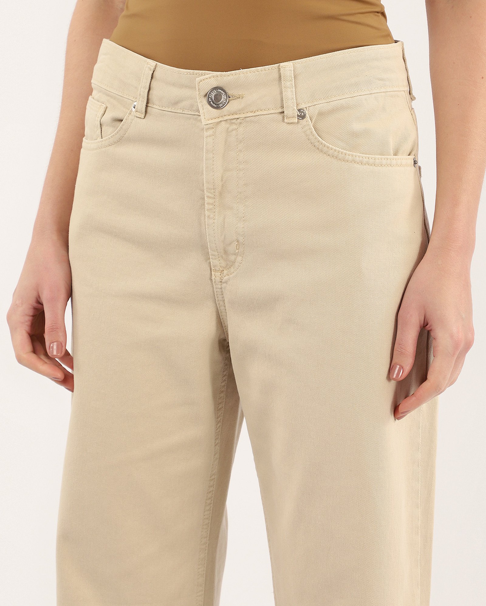 Calça jeans feminina wide leg cintura alta - Bege | Pool Jeans