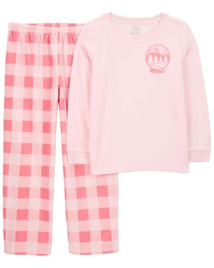 Pijama longo infantil 2 peças fleece xadrez rosa | Carter's