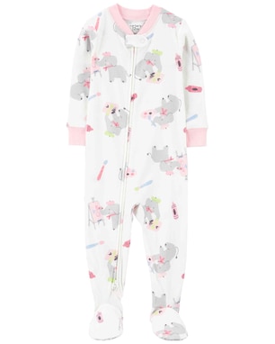 Macacão pijama infantil com pézinho elefantes branco | Carter's