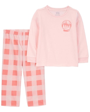 Pijama longo infantil 2 peças em fleece xadrez rosa | Carter's