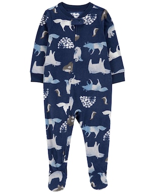 Macacão pijama infantil fleece com pézinho bichinhos azul | Carter's