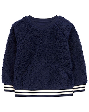 Blusa infantil de sherpa com bolso canguru azul | Carter's