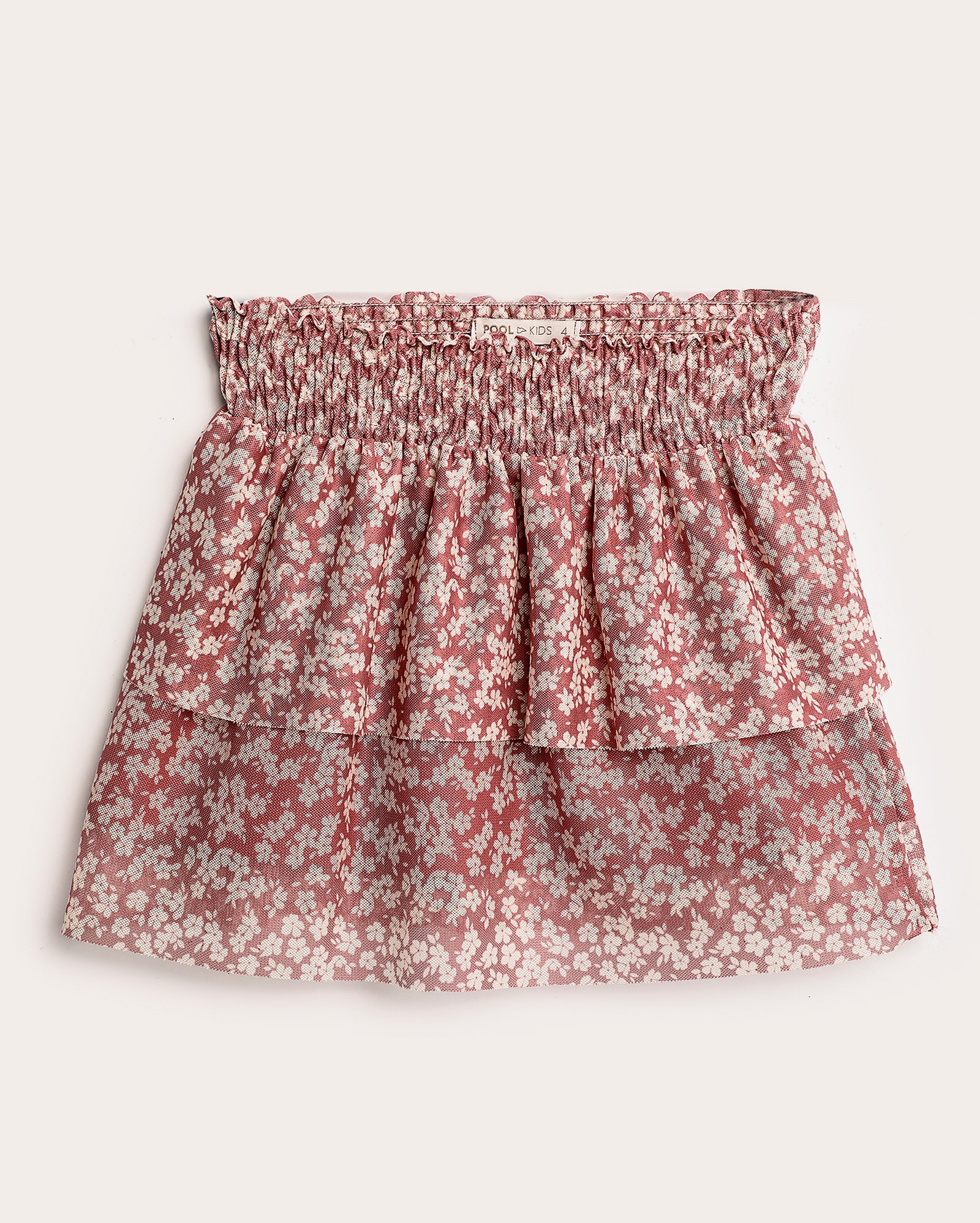 Saia curta infantil de tule em camadas floral liberty 1-4A rosa | Pool Kids