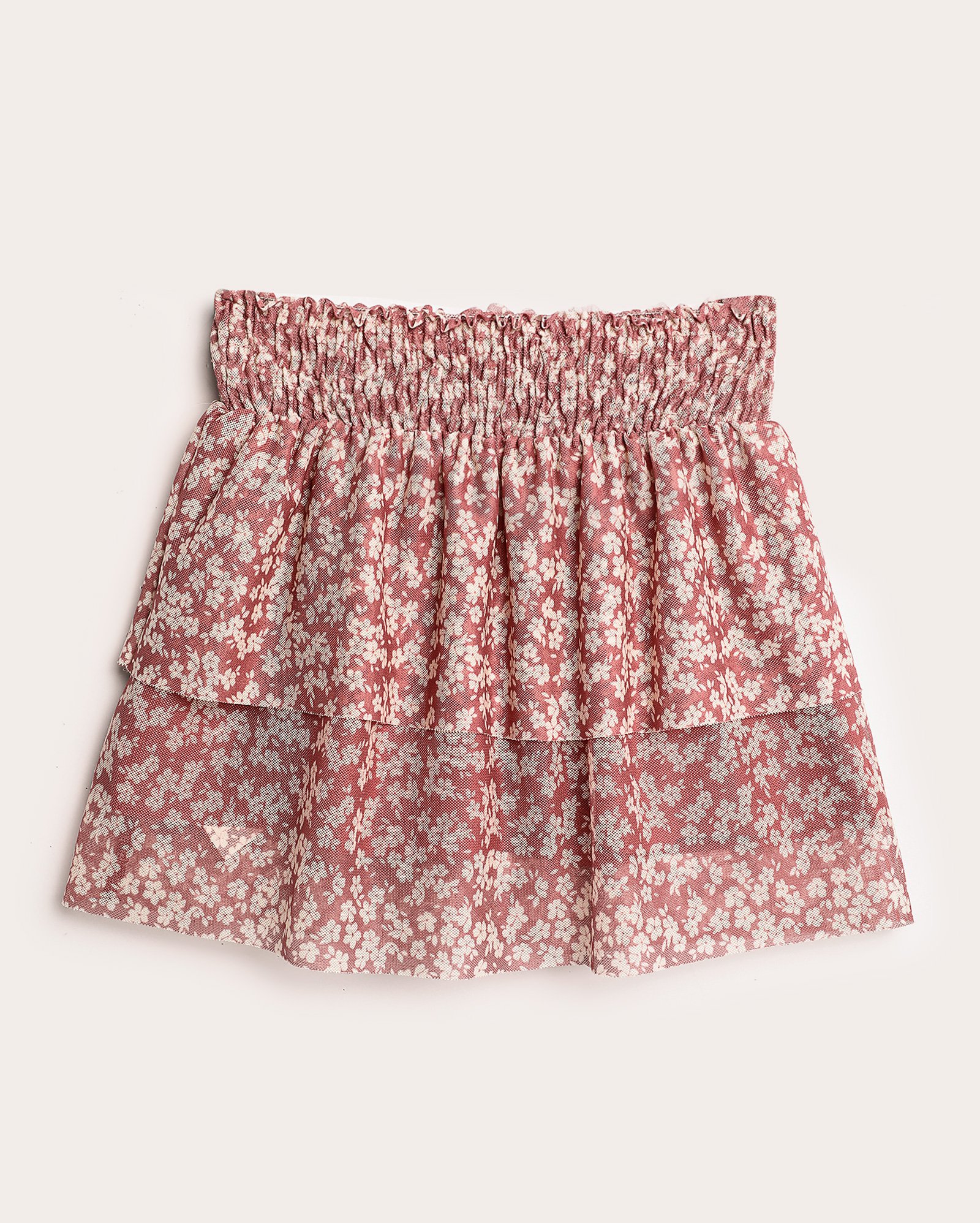 Saia curta infantil de tule em camadas floral liberty 1-4A rosa | Pool Kids