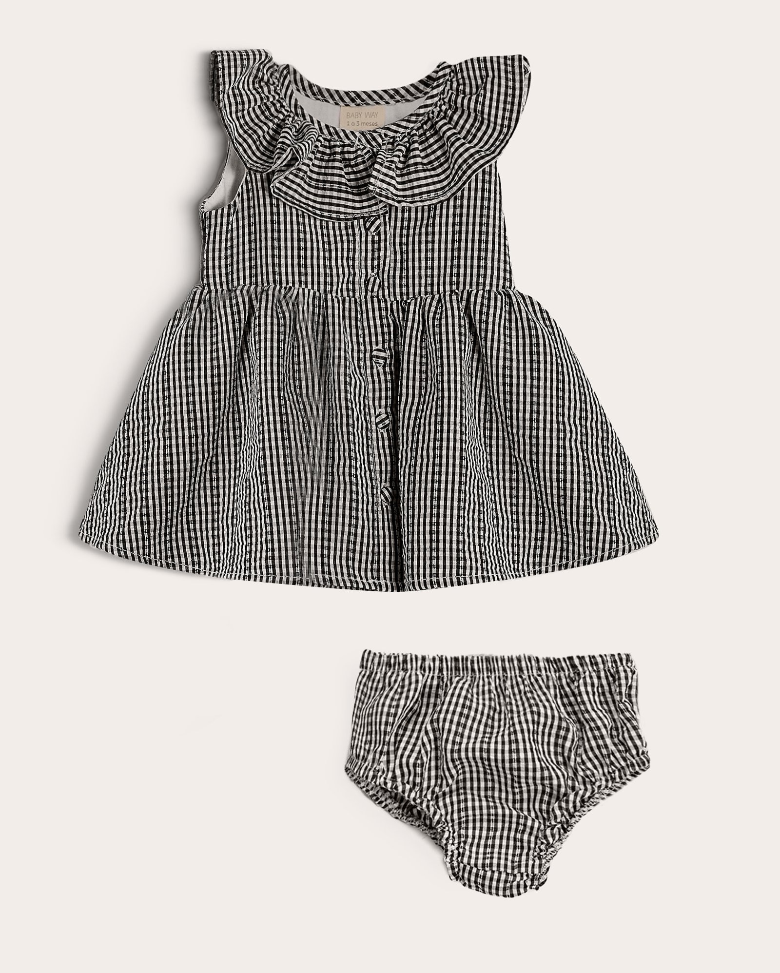 Vestido bebê com calcinha e babados vichy preto | Baby Way