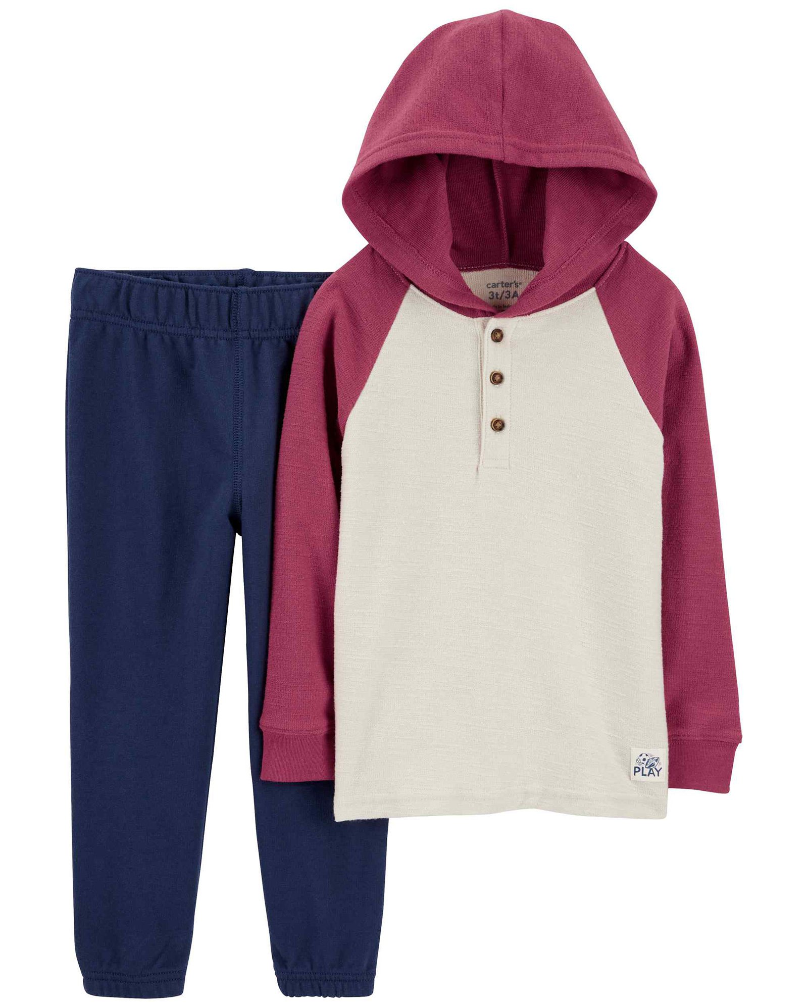 Conjunto longo infantil 2 peças raglan com capuz multicor | Carter's