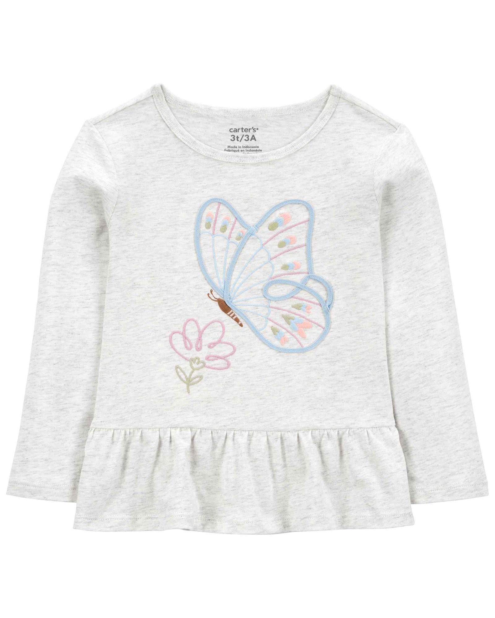 Blusa infantil com babados mesclada borboleta cinza | Carter's 