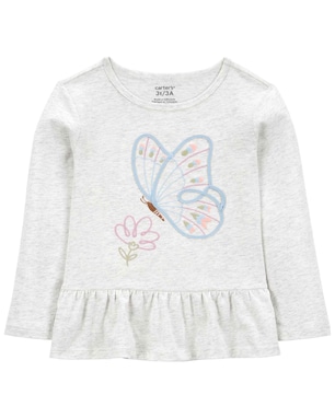 Blusa infantil com babados mesclada borboleta cinza | Carter's