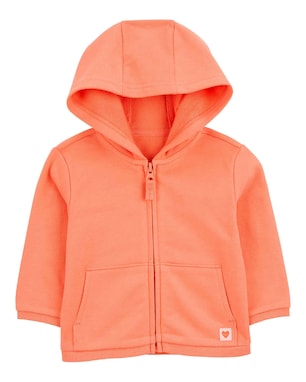 Blusa de moletom bebê com capuz e bolsos laranja | Carter's