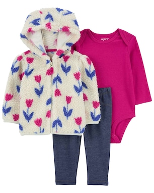 Conjunto longo bebê 3 peças em sherpa floral com capuz multicor | Carter's