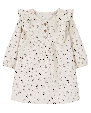 Vestido bebê evasê canelado manga longa liberty e calcinha bege | Carter's