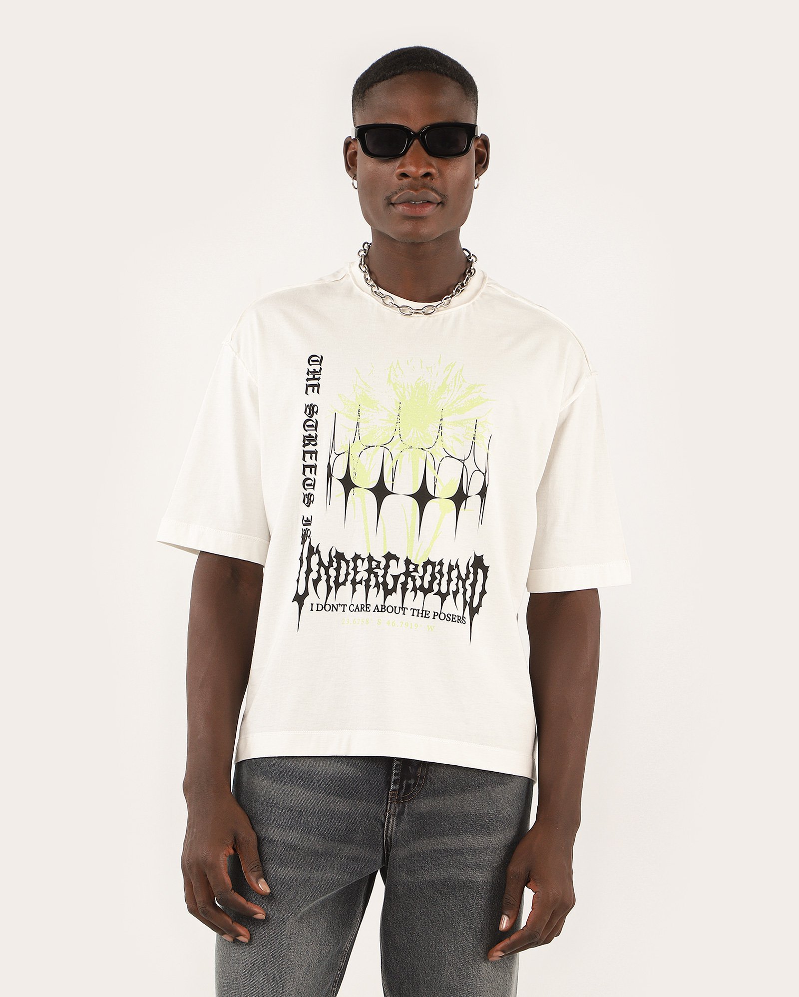 Camiseta masculina boxy underground branca | Pool