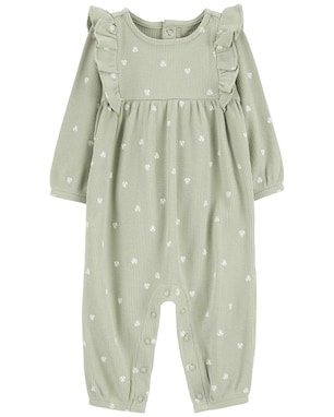 Macacão bebê com babados texturizado floral verde | Carter's