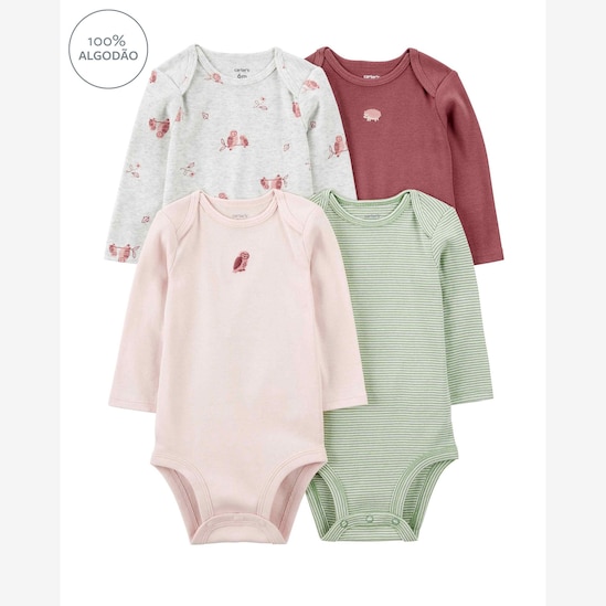 Kit body bebê 4 peças coruja e listras multicor | Carter's