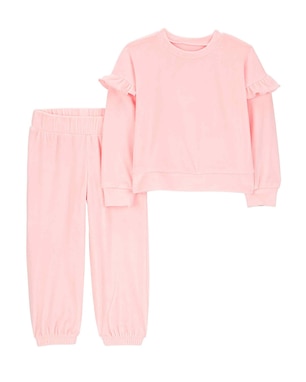 Conjunto longo infantil 2 peças plush com babados rosa | Carter's