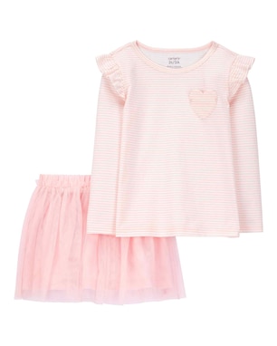 Conjunto curto infantil 2 peças listrada com babados em tule rosa | Carter's