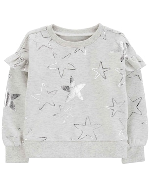 Blusa de moletom infantil peluciada estrela metalizada cinza | Carter's