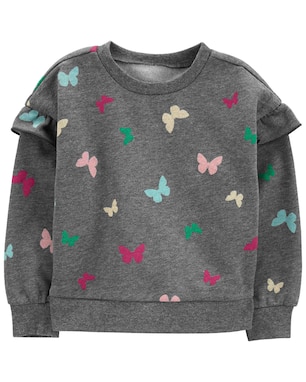Blusa de moletom infantil com babados borboletas cinza | Carter's