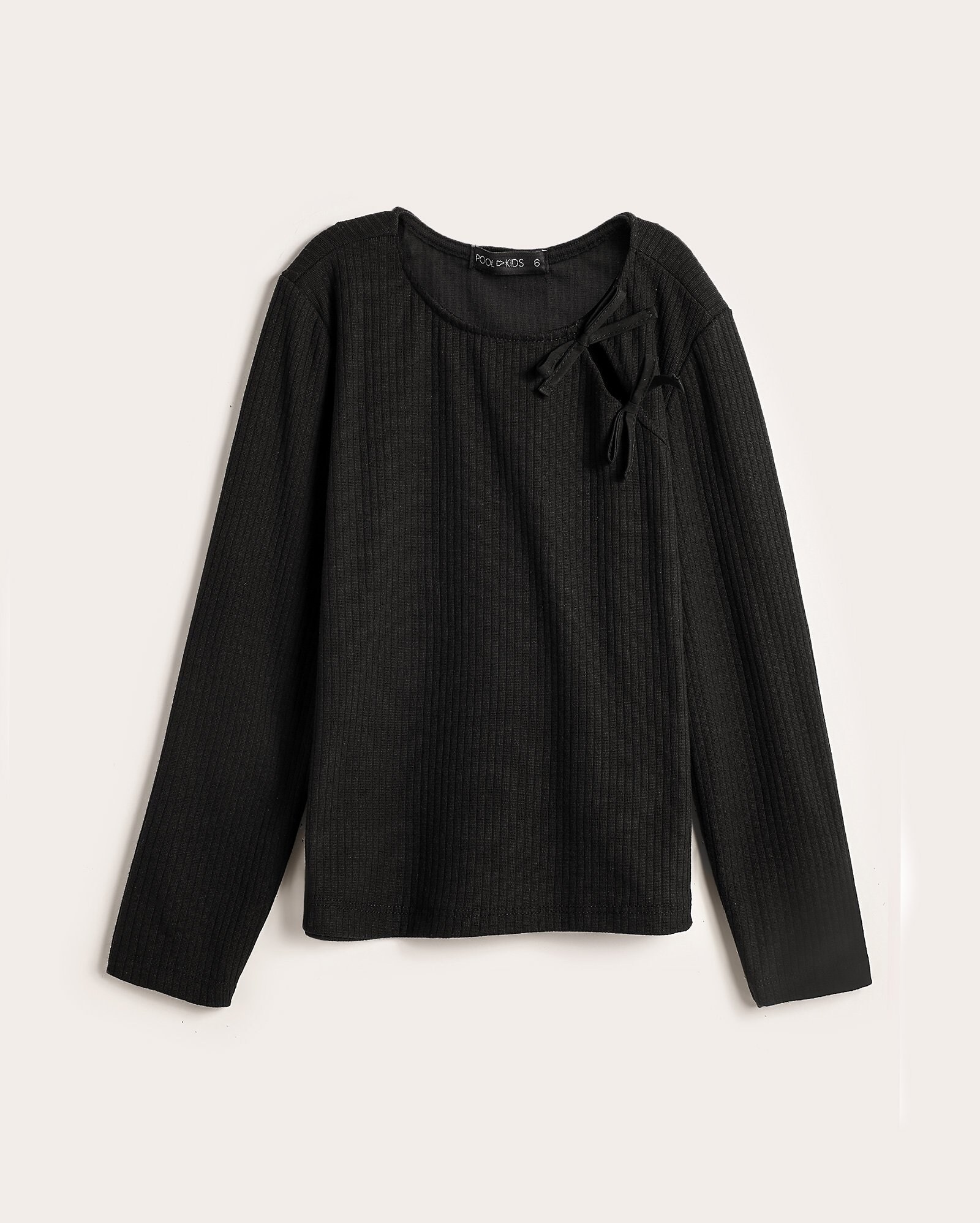 Blusa infantil manga longa canelada com laços 4-10A preta