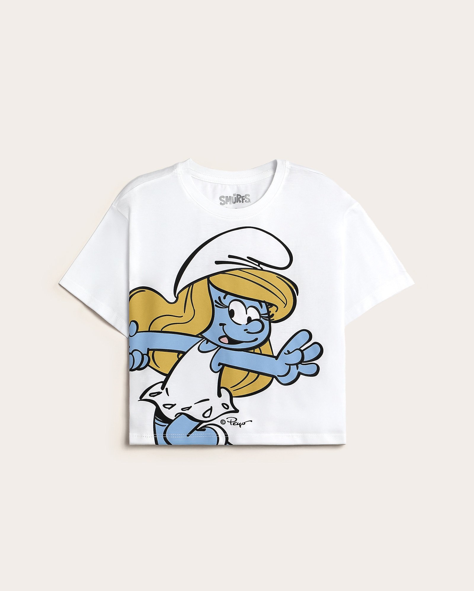 Camiseta infantil boxy 4-10A branca | Smurfs