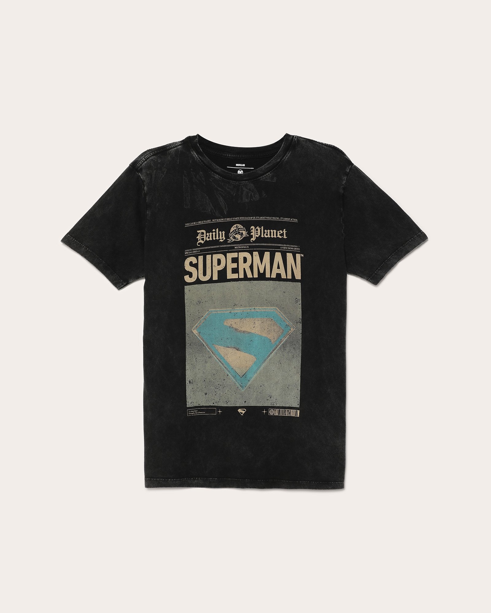 Camiseta juvenil regular Superman estonada preta | DC Comics
