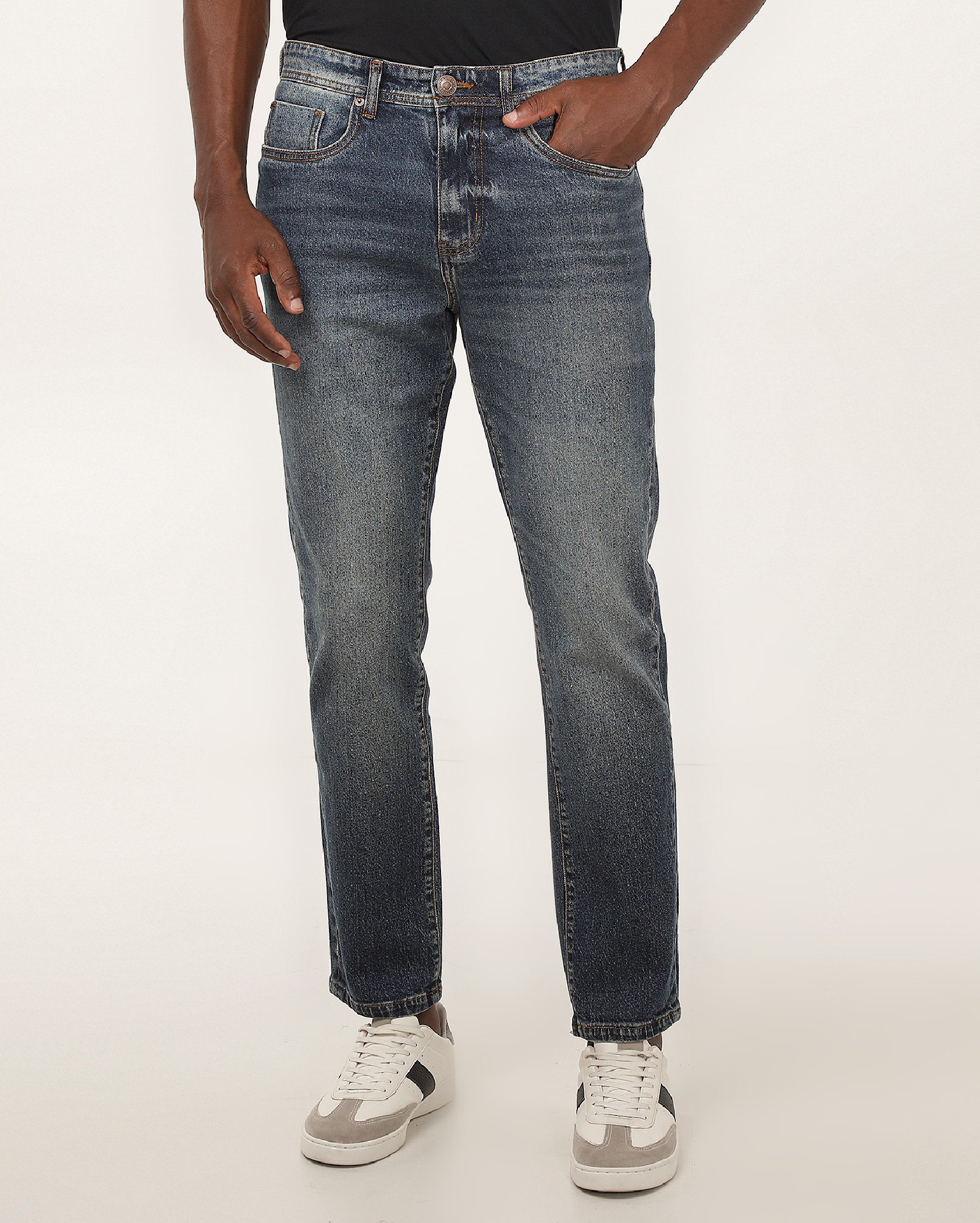 Calça jeans masculina slim estonada denim escuro | Pool 82
