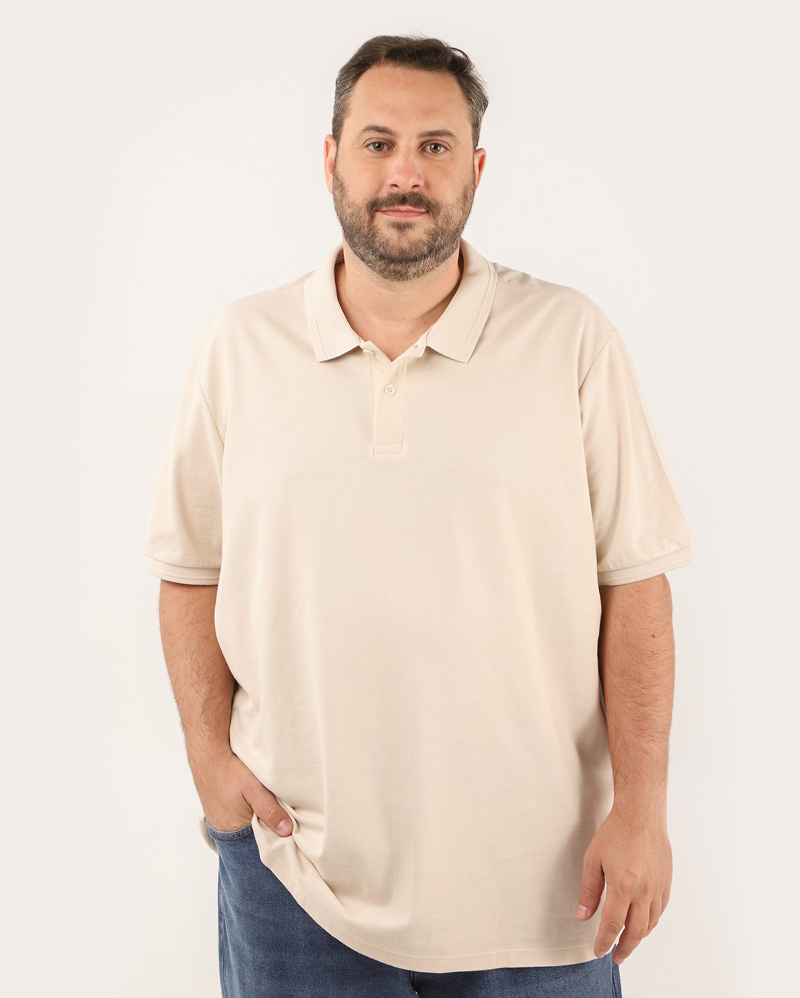 Camisa polo plus size masculina Pool Legacy piquet - Bege Claro