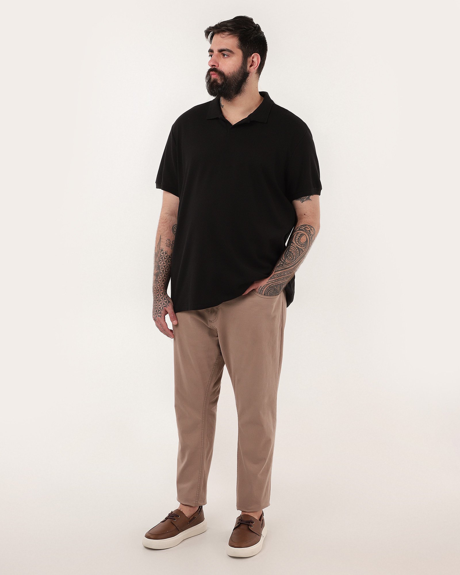 Camisa polo plus size masculina manga curta preta | Original Plus by Riachuelo