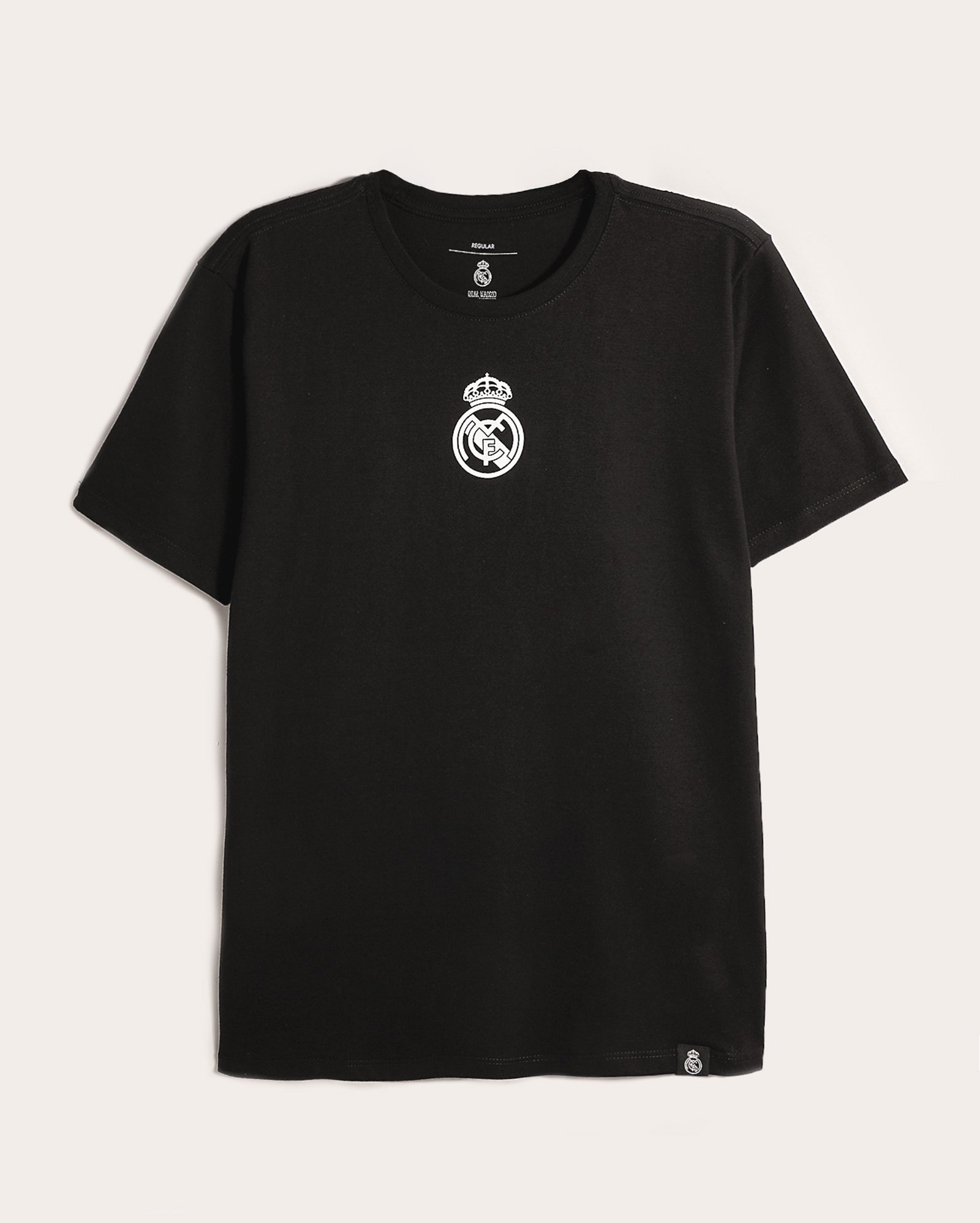 Camiseta juvenil regular futebol logo Real Madrid C.F preta