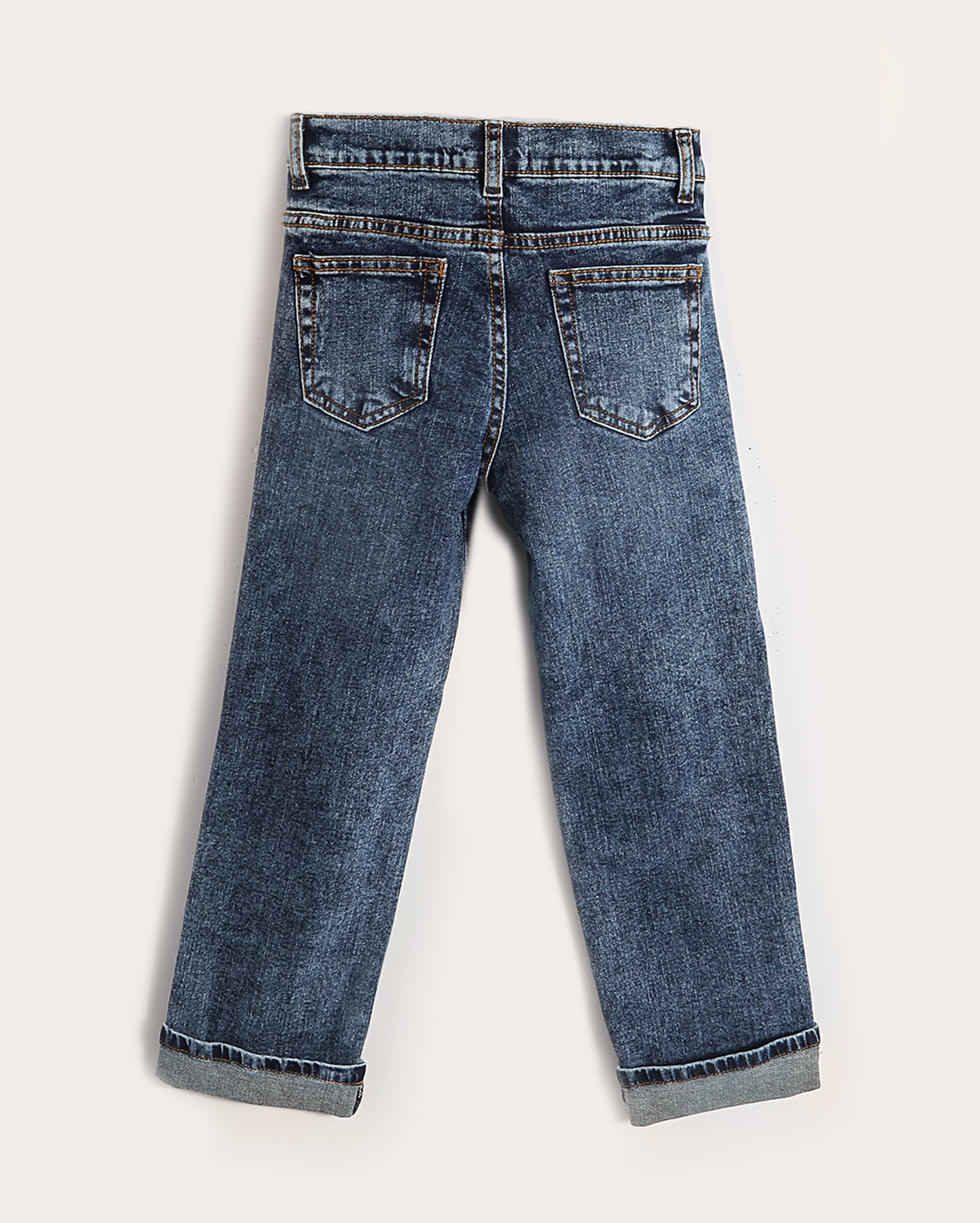 Calça jeans infantil reta barra virada estonada 4-10A - Jeans Médio