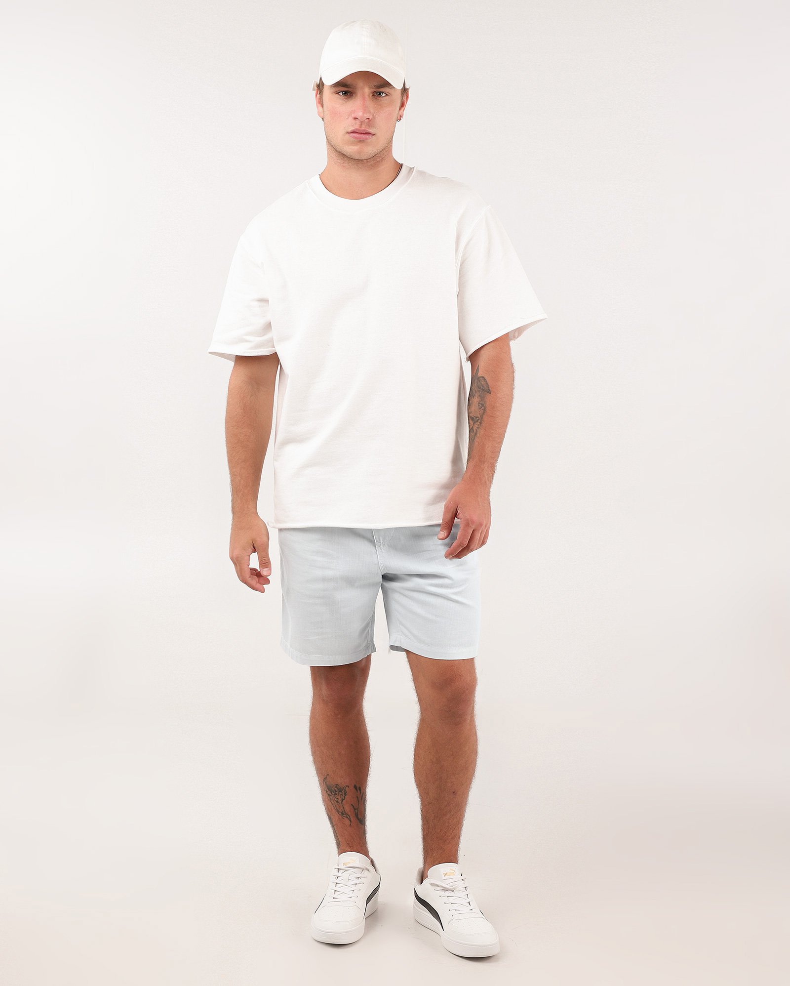 Bermuda sarja masculina cós elástico e cordão lisa - Azul Claro | Pool Jeans