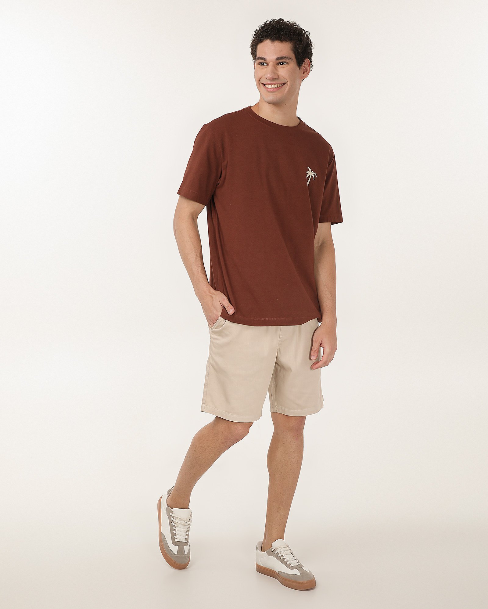 Bermuda sarja masculina cós elástico e cordão bege | Pool Jeans