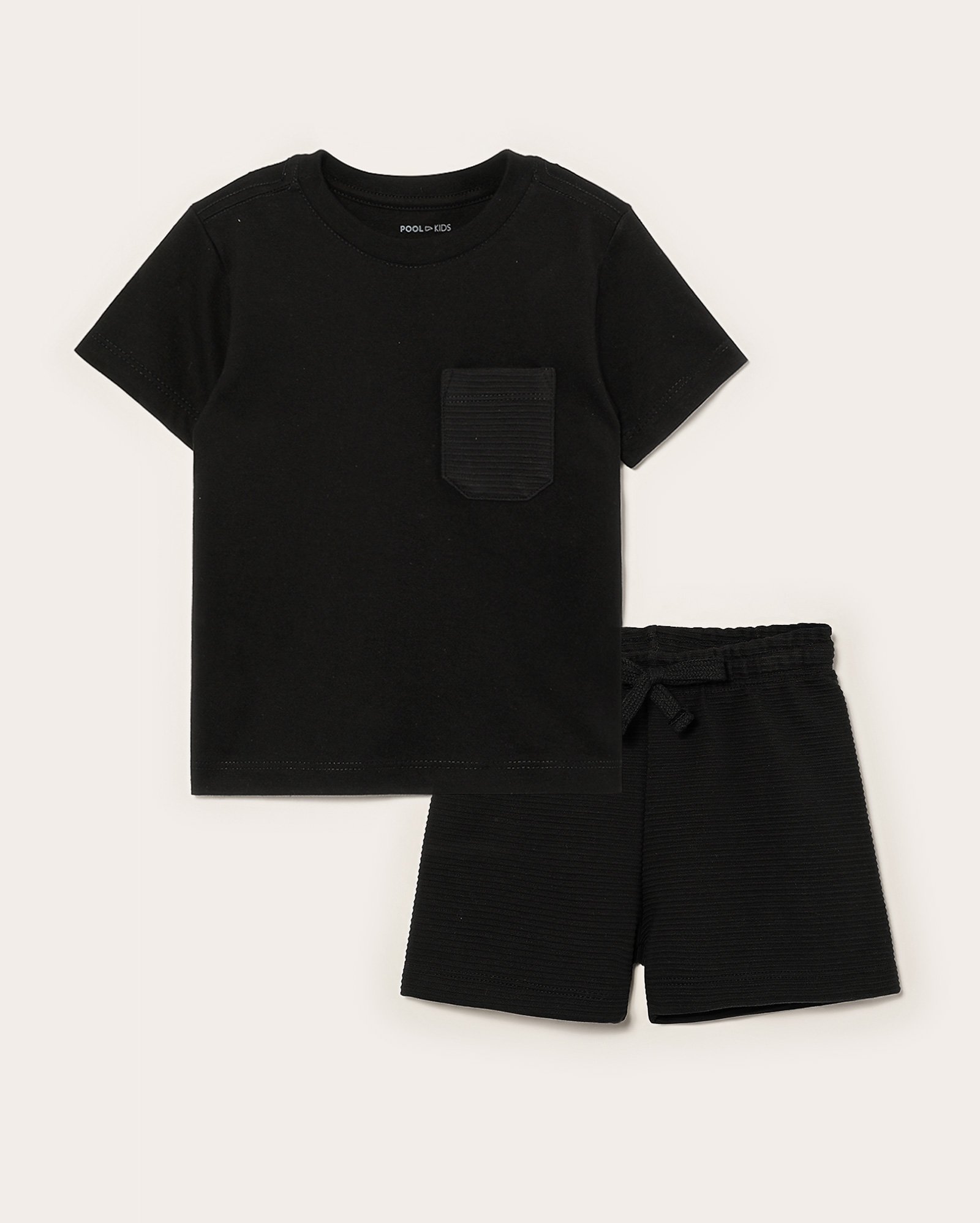 Conjunto curto infantil 2 peças texturizado com bolso 1-4A preto | Pool Kids