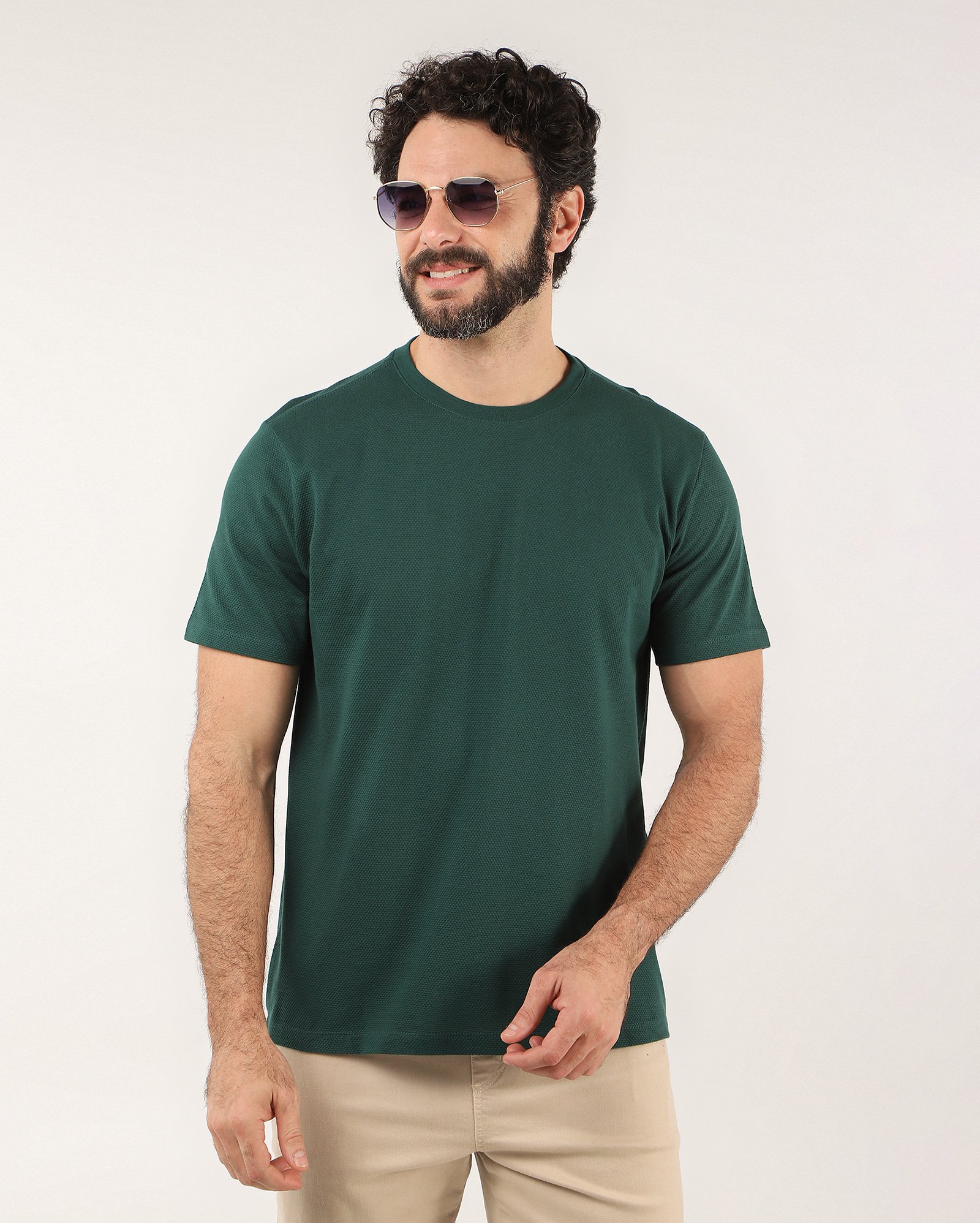 Camiseta masculina regular com textura - Verde Escuro