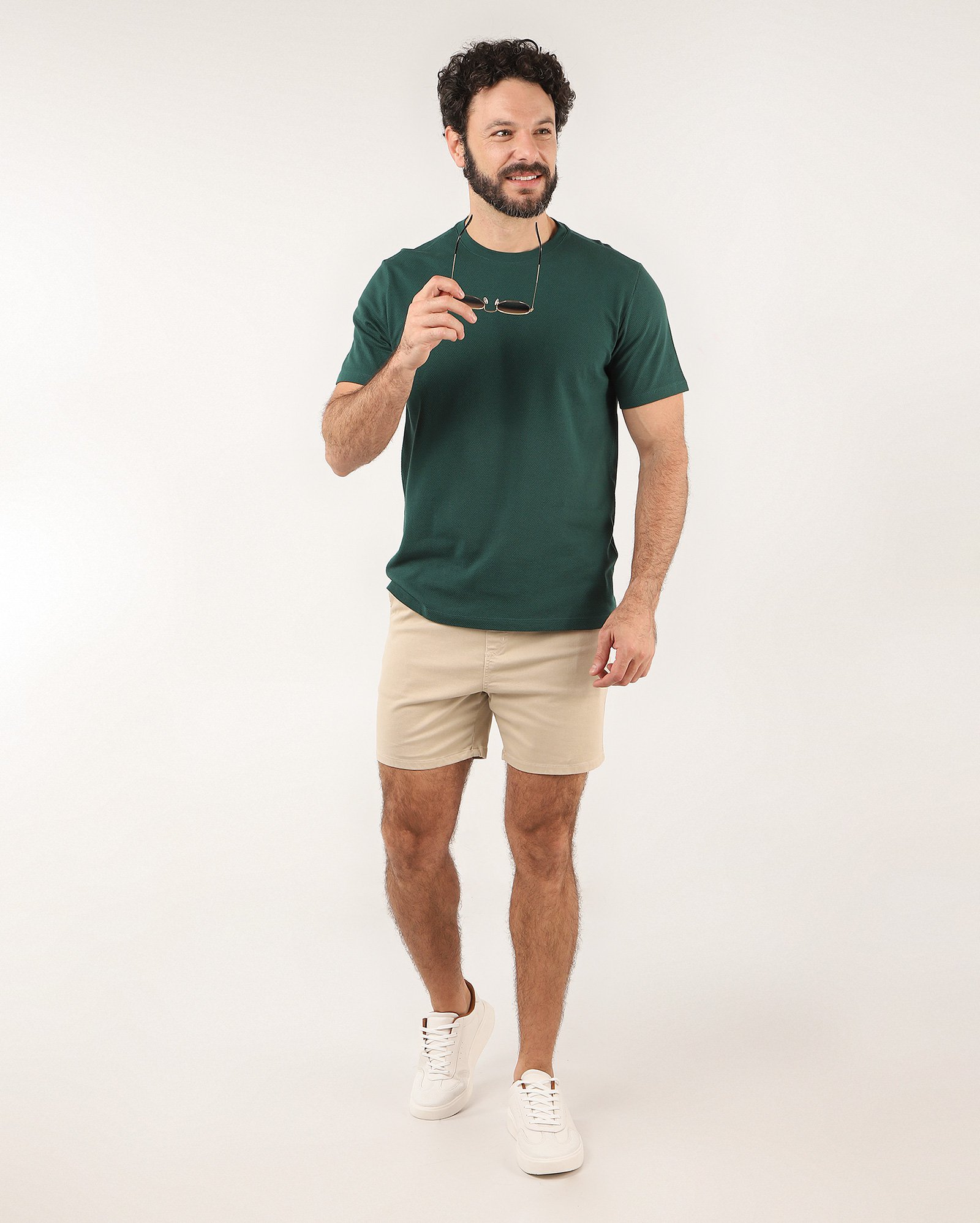 Camiseta masculina regular com textura - Verde Escuro