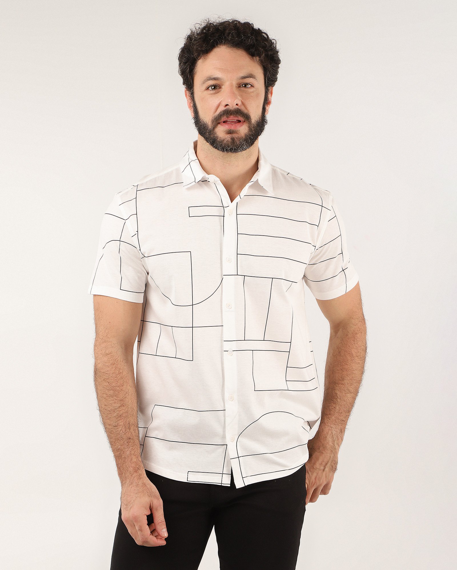 Camisa masculina de malha estampa geométrica branca | Original by Riachuelo