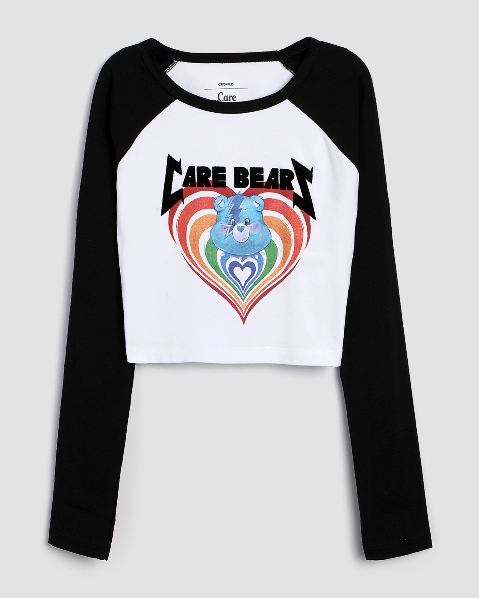 Blusa cropped juvenil manga longa raglan branca | Ursinhos Carinhosos