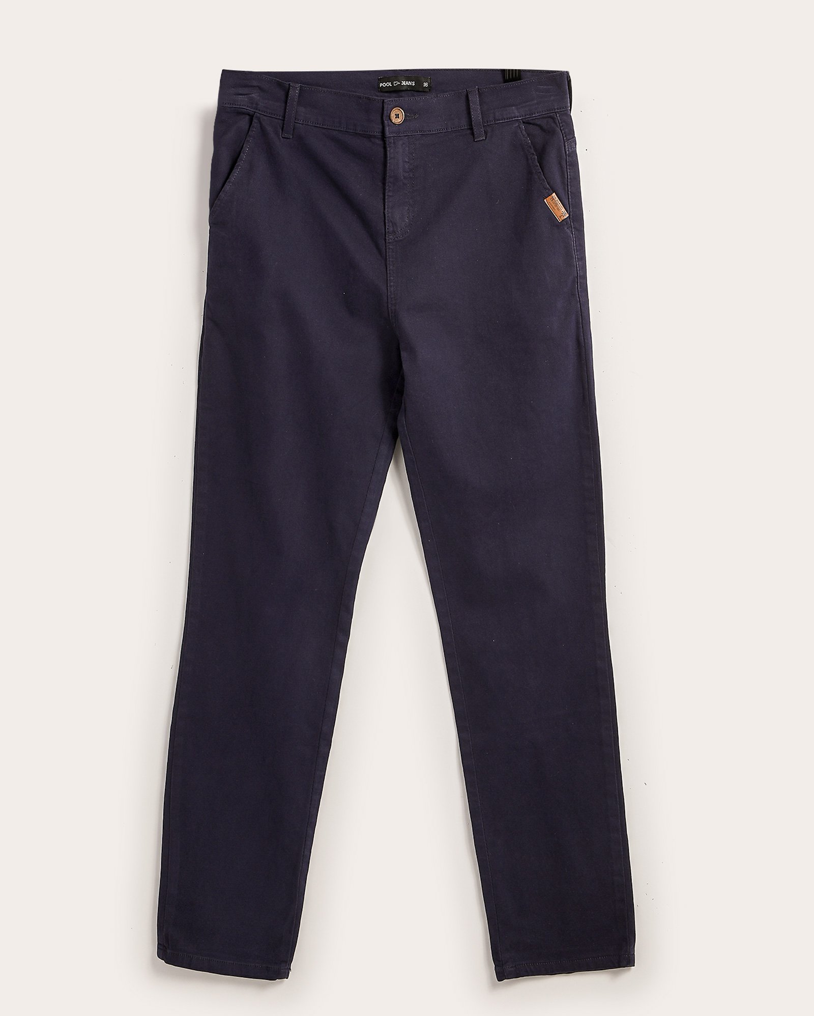 Calça sarja juvenil slim com bolsos chino lisa azul | Pool