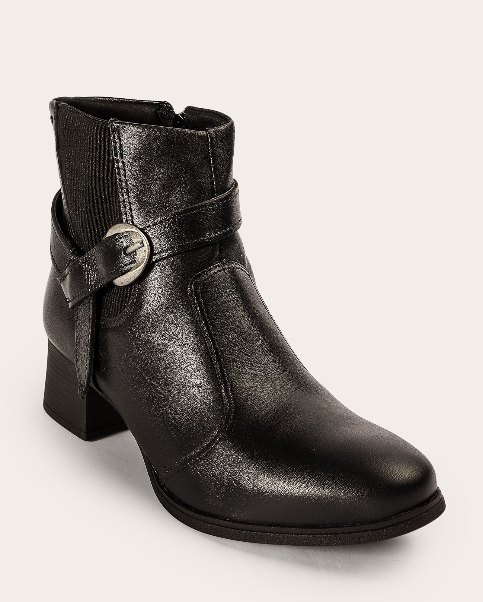 Bota feminina chelsea de couro salto baixo - Preto | Dakota